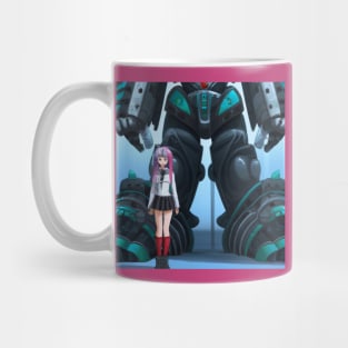 Anime Girl with Giant Battle Robot Mug